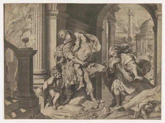 Aeneas ja hänen perheensä pakenemassa Troijasta, 1595.