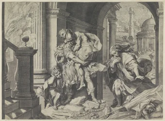 Aeneas pakenee perheineen Troijasta