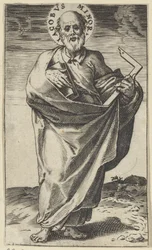 Apostoli Jaakob Pieni kirjalla ja neliöllä Kristus, Maria, Johannes Kastaja ja apostolit (sarjan nimi)