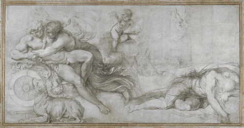 Aurora kantoi Cephaluksen Chariot Cartoon -sarjakuvassaan freskolle Palazzo Farnesen galleriassa, Roomassa, n. 1599