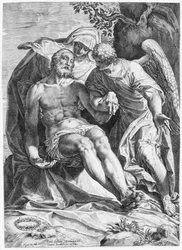 Pieta, Kristus, jota Neitsyt ja enkeli tukevat oikealla, 1582.