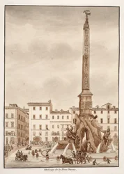 Piazza Navona -obeliski, 1833 (etsaus ruskealla pesulla)