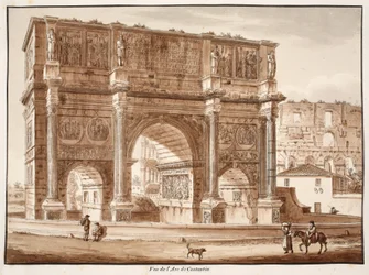 Näkymä Konstantinuksen kaarelle, 1833 (etsaus ruskealla pesulla)
