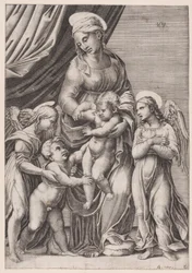 Neitsyt, Kristus-lapsi, Infant Saint John ja Two Angels, päivätty 1516.