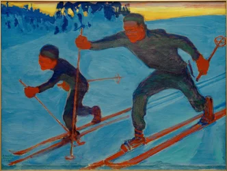 Akseli und Jorma beim Skifahren