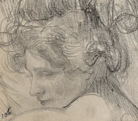 Naisen pää, n. 1890 (kynä paperilla)