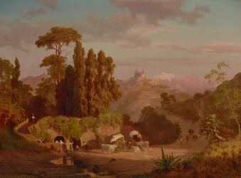 Näkymä Subiacoon, Italia 1859 (Öljy kankaalle)