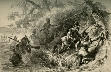 Ranskalaiset hyökkäämässä espanjalaiseen linnoitukseen St. Johnsilla, 1877.