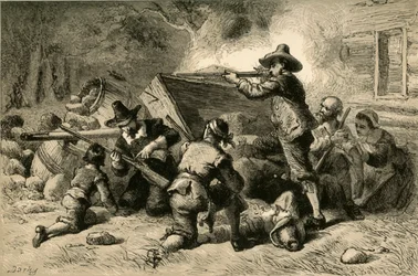 Virginialaiset puolustavat itseään intiaaneja vastaan, 1877.