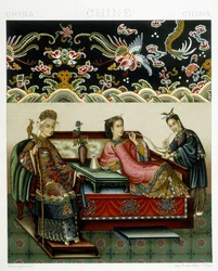 Kiinan impressin puku. Kromolitografinen levy - Racinetin "" Le costume historique" -kirjassa