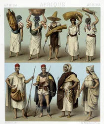 Algerian ja Tunisian puvut. Kuvitus Racinet