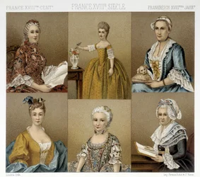 Ranskalainen feminiininen muoti 1700-luvulla. Kuvitus Racinet
