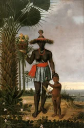 Ranska: Portrait de femme noire avec enfant et panier Amerikkalainen nainen