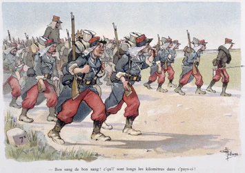 Rykmentti marssilla - Albert Guillaumen (1873-1942) "" Military Album" -julkaisussa, n. 1900