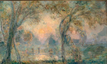 Auringonnousu lammen yli, syysaamu Hondouvillissa