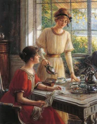 Detalhe de Mulheres tomando chá, de Albert Lynch (1851-1912) finlandês