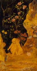 Panell per a una pantalla: nens espantats per un conill, ca. 1876. finlandès