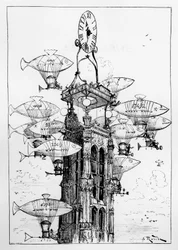 Ennakointi: Saint-Jacques Towerin lentokenttäasema - A. Robidan "1900-luvulla"