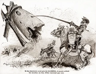Don Quijote vahvistavan Globeol-valmisteen mainoksessa, noin 1916