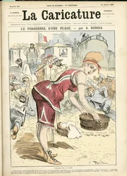 Albert Robidan (1848-1926) kuvitus La Caricature -peittoon (1880)