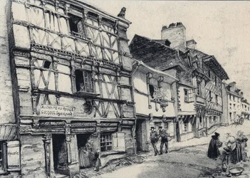 Rue Fardel a Saint Brieuc (Saint-Brieuc) - Vanha Ranska - Bretagne - tekstiä, piirustuksia ja litografioita, Albert Robida (1848-1926), päivätty 1800-luvun loppu