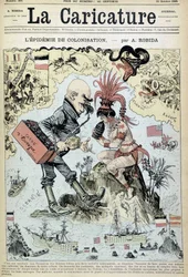 Kolonisaatioepidemia: Robidan antikolonialistinen piirros - julkaisussa "La Caricature" 31/10/1885