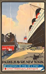 Compagnie Generale Transatlantique -varustamon matkoja mainostava juliste, noin 1930 (värilitografia).