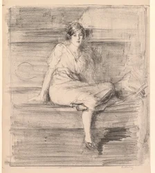 Nimetön nuori nainen istuu, 1914.