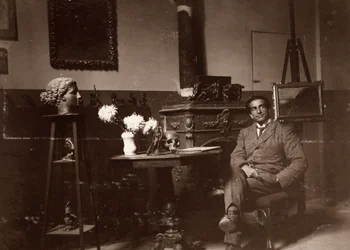 Kuvanveistäjä Mario Pelagatti studiossaan Firenzessä, 20.11.1920 (b/w kuva)