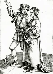 Maalaismainen pariskunta, kaiverrus Johannes Wierix, n. 1565 (kaiverrus)