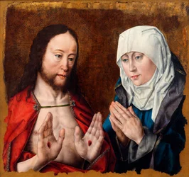 Kristus näyttää äidilleen naulahaavat käsissään, noin 1490 (öljy kankaalle).
