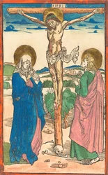 Kristus ristillä Neitsyen ja Pyhän Johanneksen välillä, 1493.