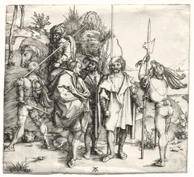 Viisi sotilasta ja turkkilainen hevosen selässä, luultavasti 1496.