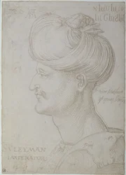 Suleyman Suurmiehen (1494-1566) pää 1526 (hopeakärki paperille)