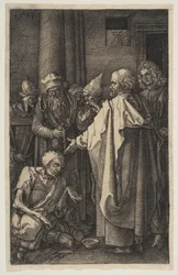 Pyhä Pietari ja Pyhä Johannes temppelin portilla, Passiosta, 1513.