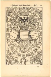 Maximilian I:n vaakuna Rooman kuninkaana [etupuoli]; Florian Waldaufin (Waldauff) von Waldensteinin vaakuna [takapuoli]