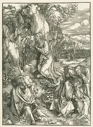 Agonia puutarhassa - Kristus Öljymäellä, noin 1496-97 (puupiirros).