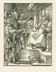 Kristus Kaifaan edessä, noin 1508-09 (puupiirros).
