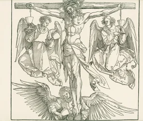 Kristus ristillä kolmen enkelin kanssa, noin 1513 (puupiirros).