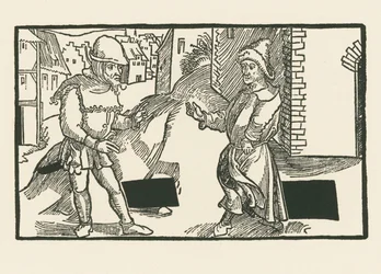 Demea ja Micio, noin 1492-93 (puupiirros).