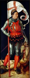 Paumgartnerin alttaritaulu: "" Pyhä Yrjö"" Albrecht Durerin (1471-1528) maalaus 1502-1504 Dim. 157x61 cm Alte Pinakothek, München
