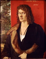Oswolt Krelin muotokuva Albrecht Durerin maalaus (1471-1528) 1499 Dim. 50x39 cm München, Alte Pinakothek