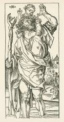 Pyhä Kristoffer. Nürnberg, noin 1500-05 (puupiirros).