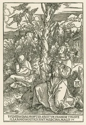 Pyhä Fransiskus vastaanottaa stigmat, noin 1503-04 (puupiirros).