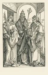 Pyhät Stefanus, Sixtus ja Lawrence, noin 1504-05 (puupiirros).