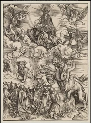 The Apocalypse: Peto, jolla on kaksi sarvea kuin lammas, 1496-97