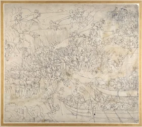 Assault lähellä Rorschachia Konstanz-järvellä, n. 1500 (kynä ja muste paperille)