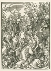 Hautaaminen, noin 1496-97 (puupiirros).