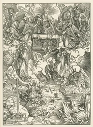 Seitsemän pasuunaa annetaan enkeleille. Johanneksen ilmestys, noin 1496-97 (puupiirros).