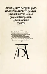Nimisivulla Durerin puupiirrosmonogrammi teoksesta "Hierinn sind vier bücher von Menschen Proportion"